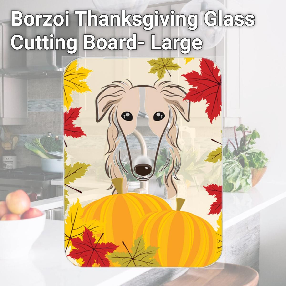 Picture of Carolines Treasures BB2034LCB Borzoi Thanksgiving Glass Cutting Board- Large