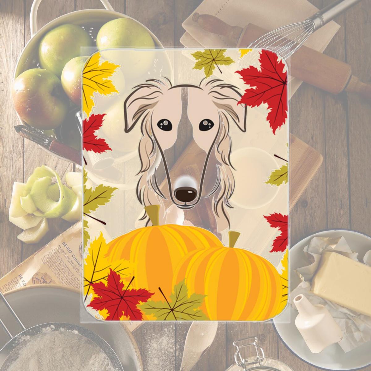 Picture of Carolines Treasures BB2034LCB Borzoi Thanksgiving Glass Cutting Board- Large