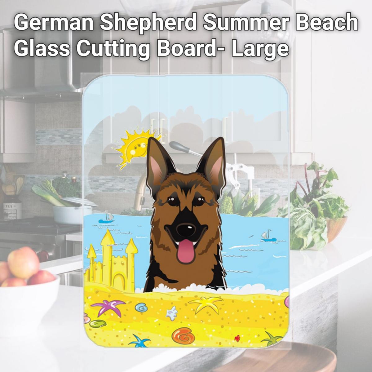 Picture of Carolines Treasures BB2079LCB German Shepherd Summer Beach Glass Cutting Board- Large