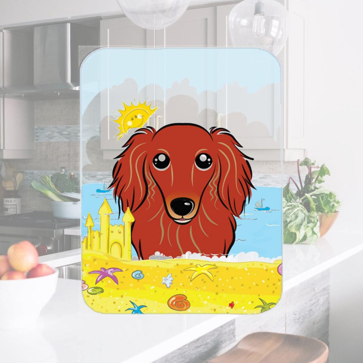 Picture of Carolines Treasures BB2082LCB Longhair Red Dachshund Summer Beach Glass Cutting Board- Large