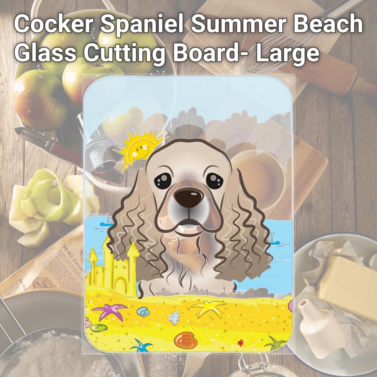 Picture of Carolines Treasures BB2084LCB Cocker Spaniel Summer Beach Glass Cutting Board- Large