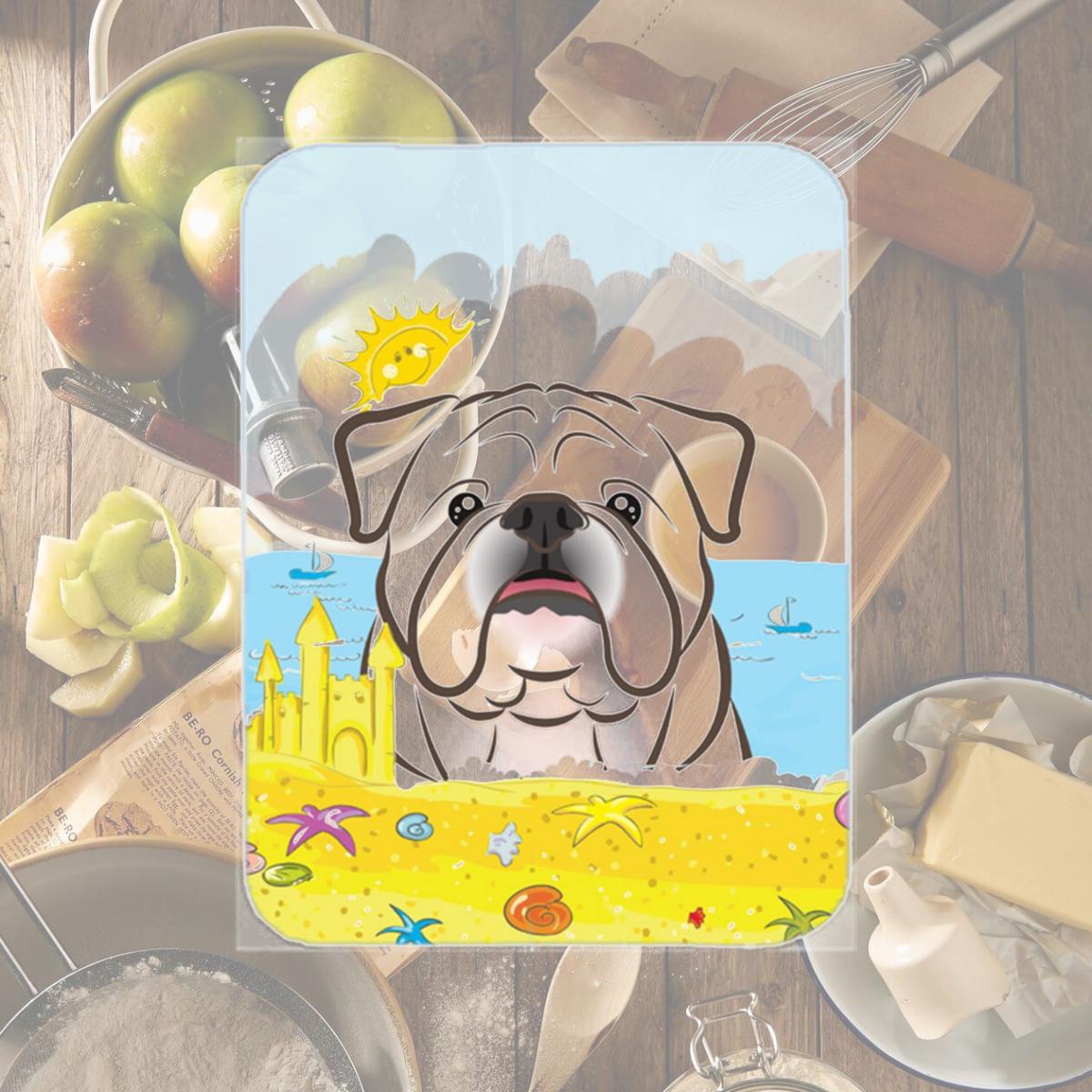 Picture of Carolines Treasures BB2088LCB White English Bulldog Summer Beach Glass Cutting Board- Large