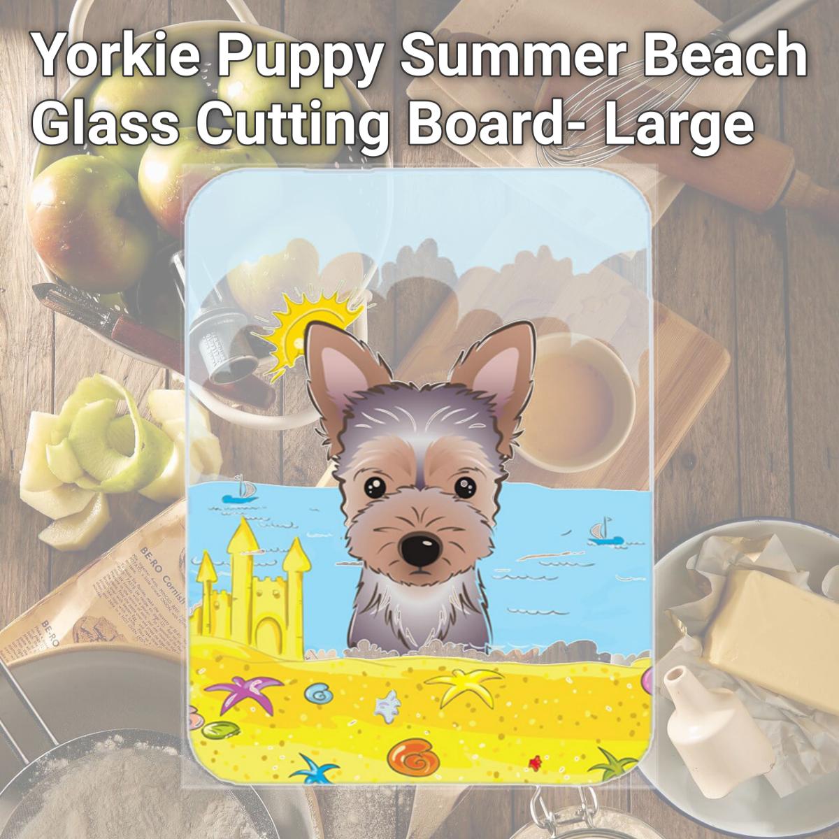 Picture of Carolines Treasures BB2100LCB Yorkie Puppy Summer Beach Glass Cutting Board- Large