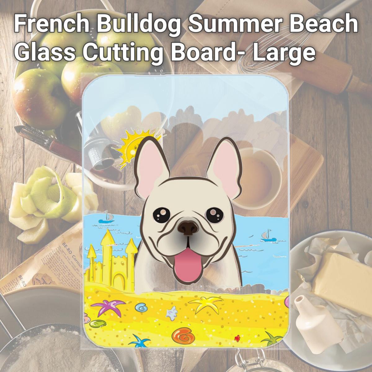 Picture of Carolines Treasures BB2106LCB French Bulldog Summer Beach Glass Cutting Board- Large