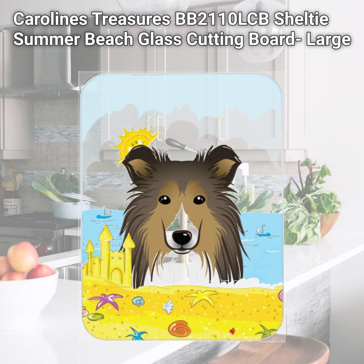 Picture of Carolines Treasures BB2110LCB Sheltie Summer Beach Glass Cutting Board- Large