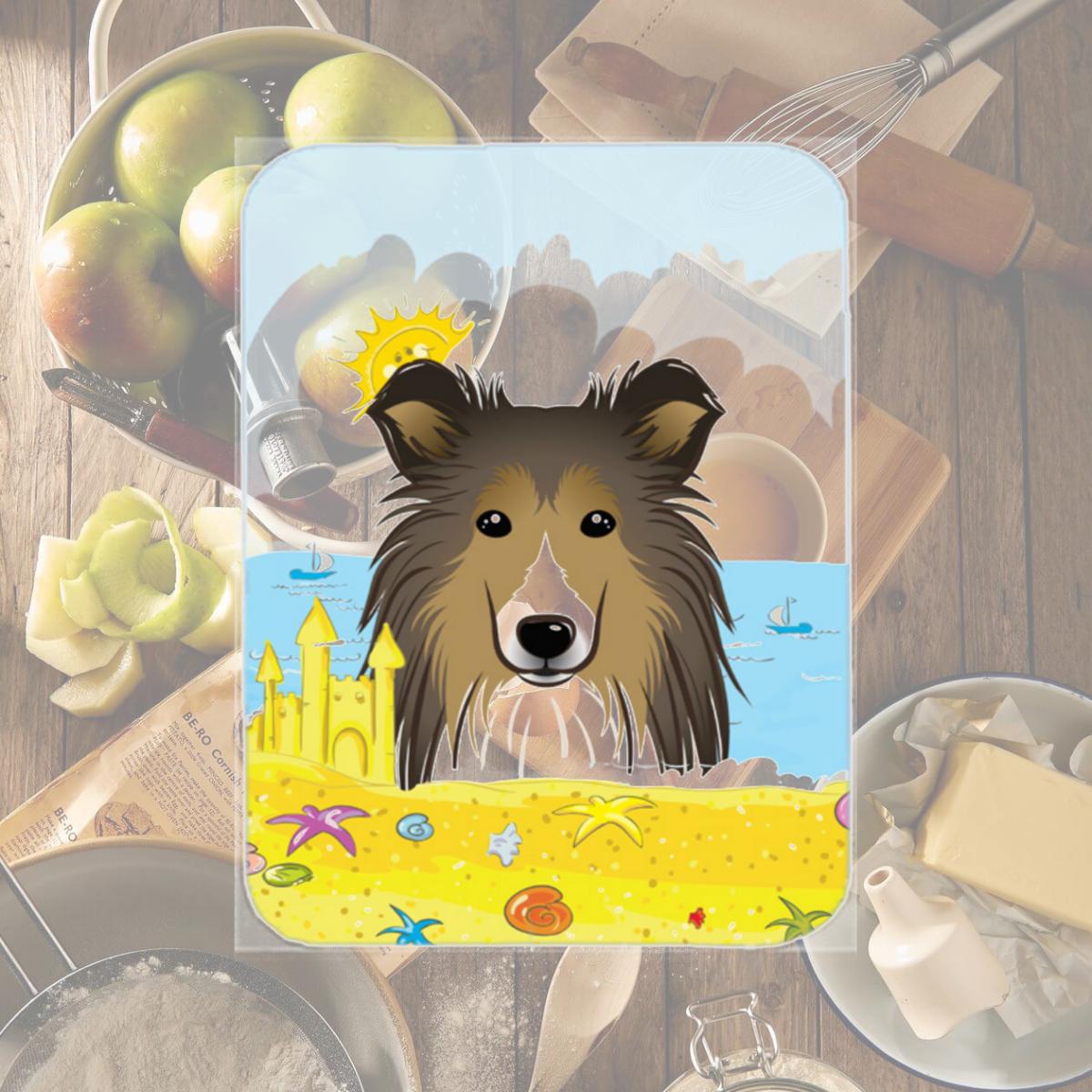 Picture of Carolines Treasures BB2110LCB Sheltie Summer Beach Glass Cutting Board- Large