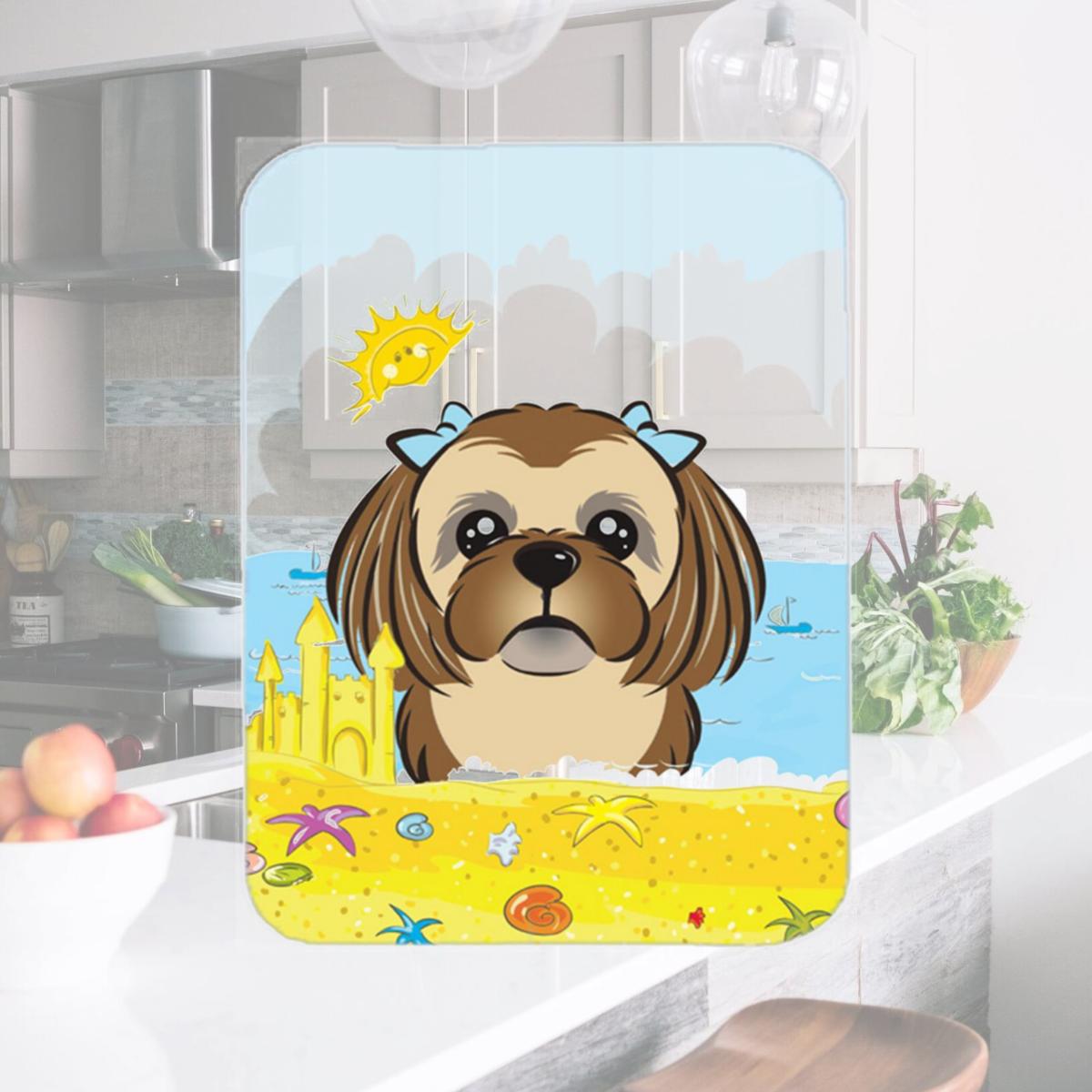 Picture of Carolines Treasures BB2117LCB Chocolate Brown Shih Tzu Summer Beach Glass Cutting Board- Large