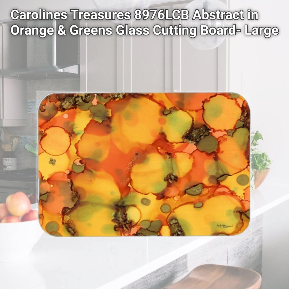Picture of Carolines Treasures 8976LCB Abstract in Orange & Greens Glass Cutting Board- Large