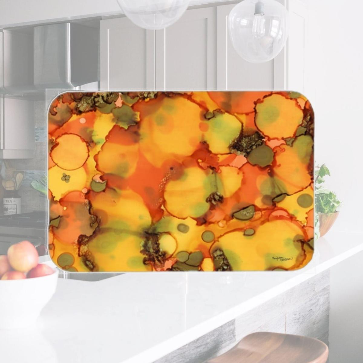 Picture of Carolines Treasures 8976LCB Abstract in Orange & Greens Glass Cutting Board- Large