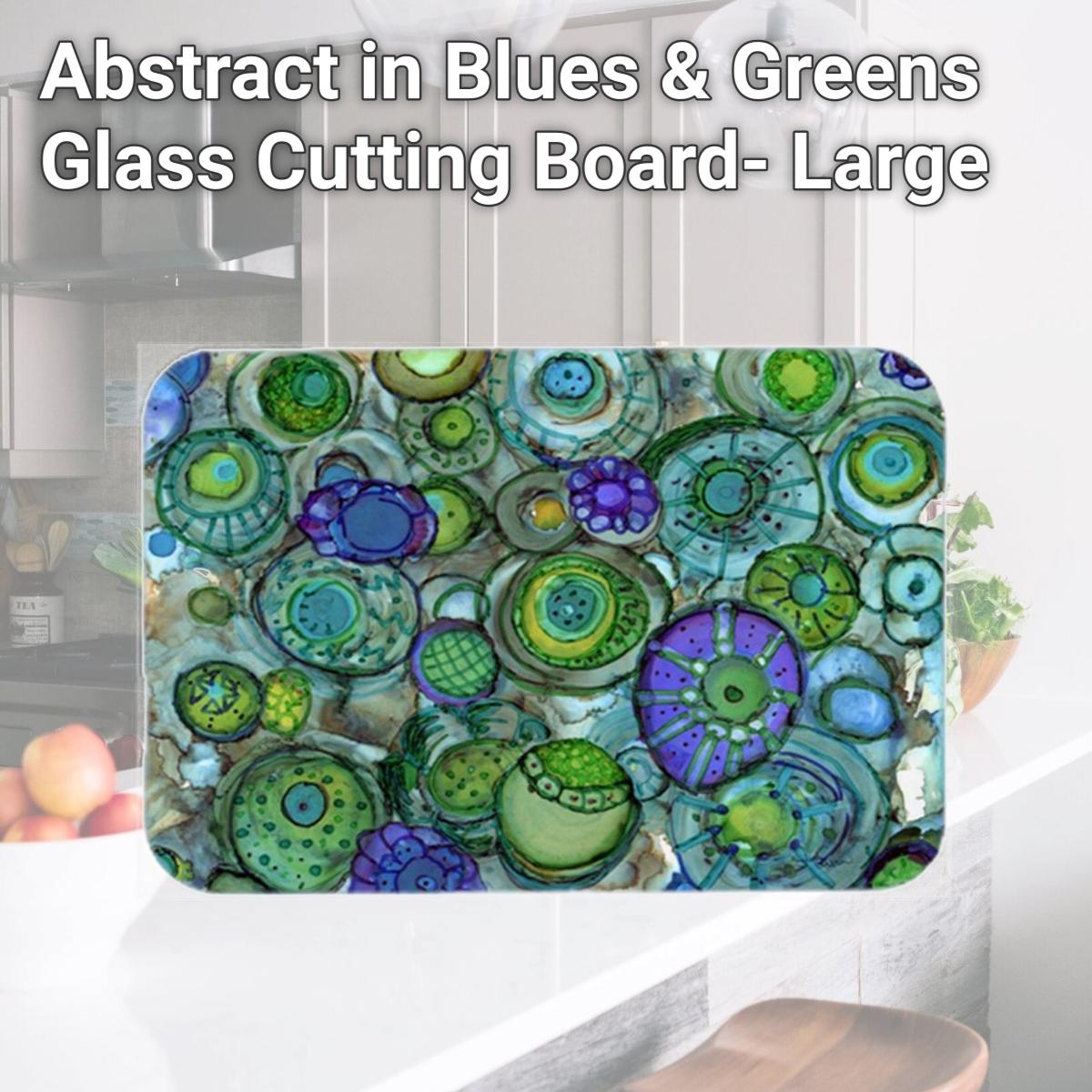 Picture of Carolines Treasures 8962LCB Abstract in Blues & Greens Glass Cutting Board- Large