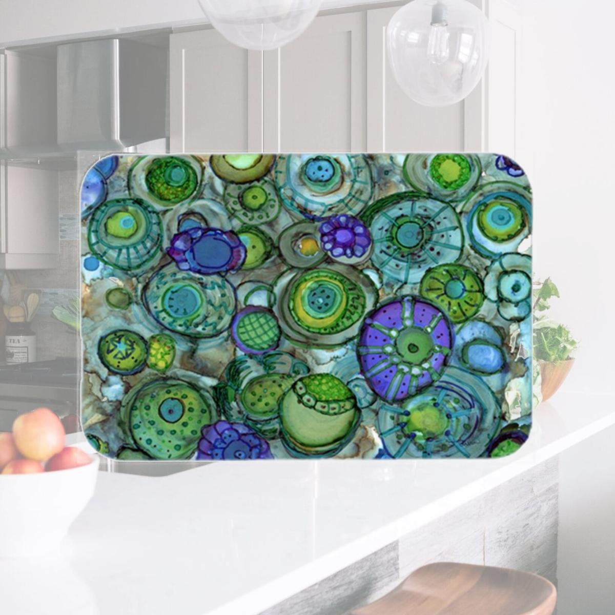 Picture of Carolines Treasures 8962LCB Abstract in Blues & Greens Glass Cutting Board- Large