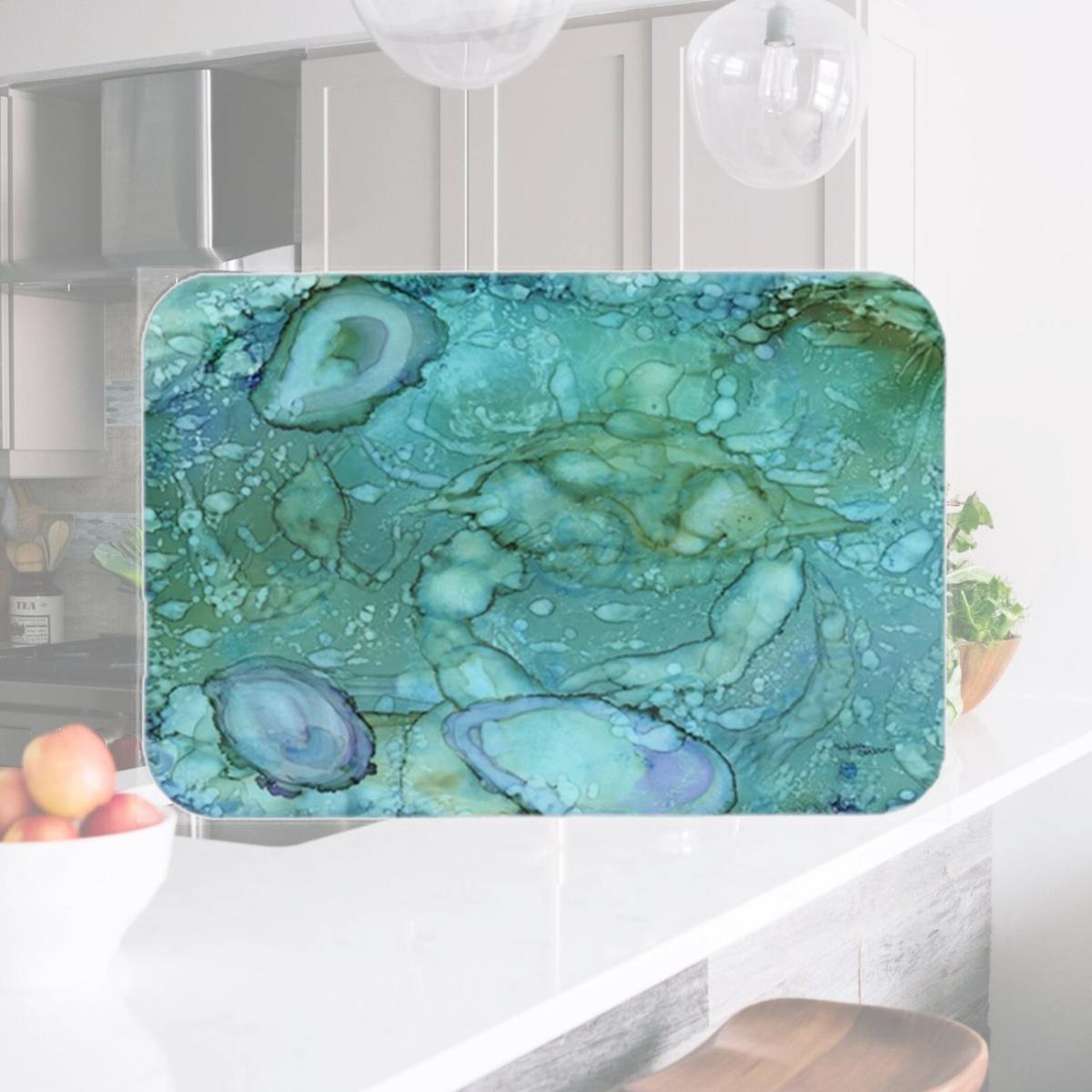 Picture of Carolines Treasures 8963LCB Abstract Crabs & Oysters Glass Cutting Board- Large