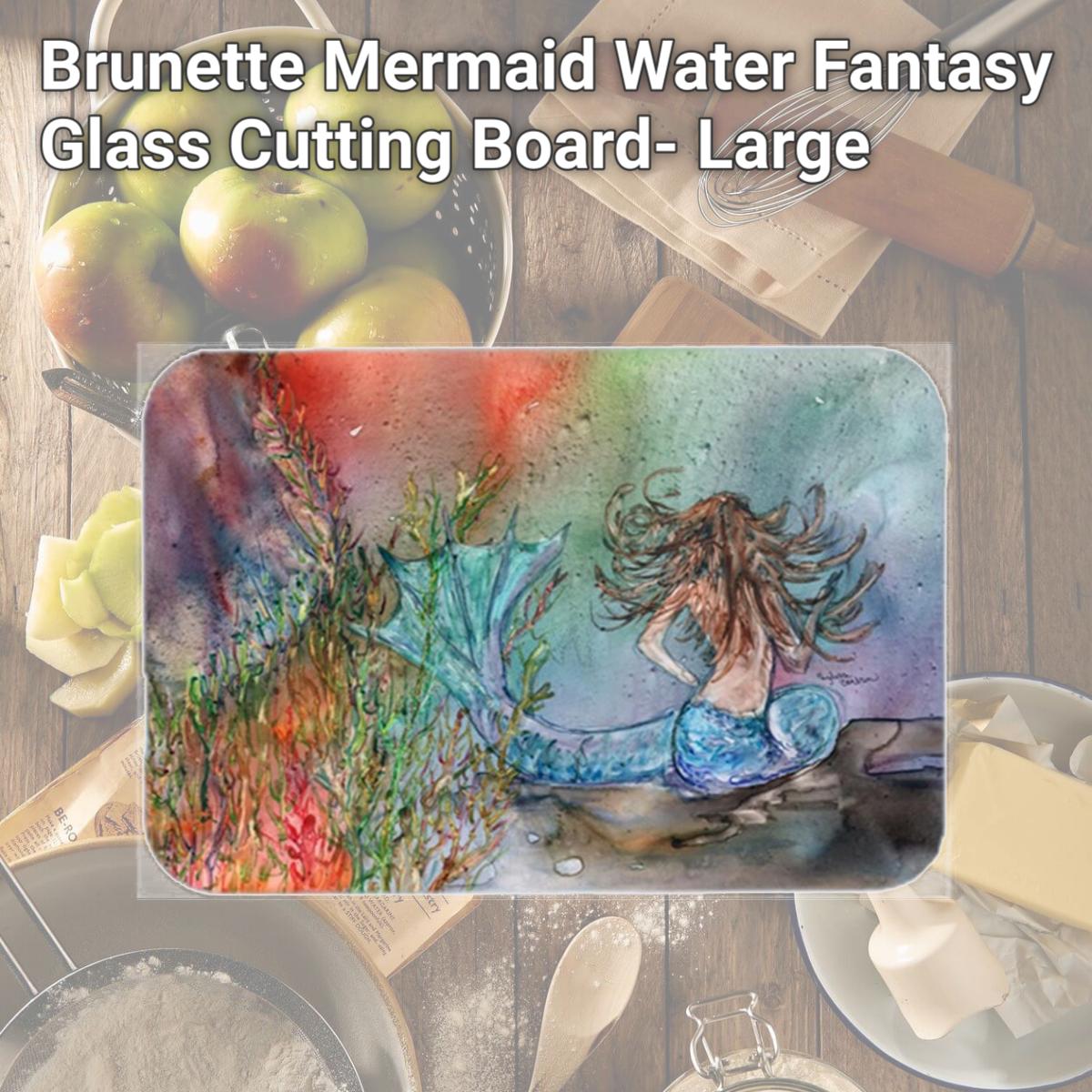Picture of Carolines Treasures 8972LCB Brunette Mermaid Water Fantasy Glass Cutting Board- Large
