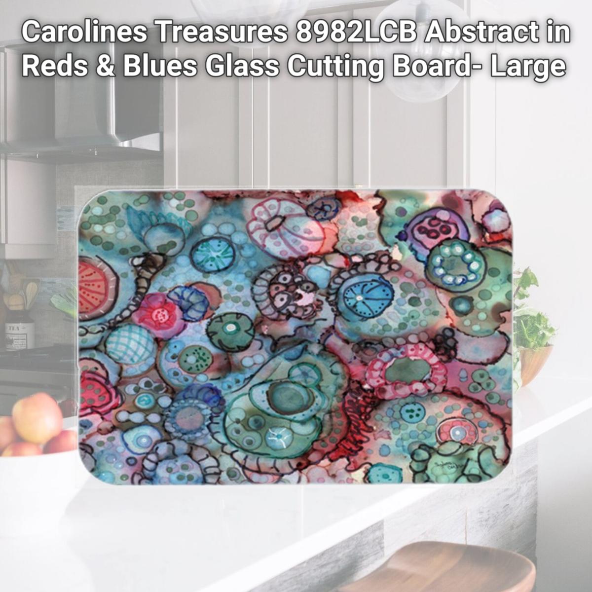Picture of Carolines Treasures 8982LCB Abstract in Reds & Blues Glass Cutting Board- Large