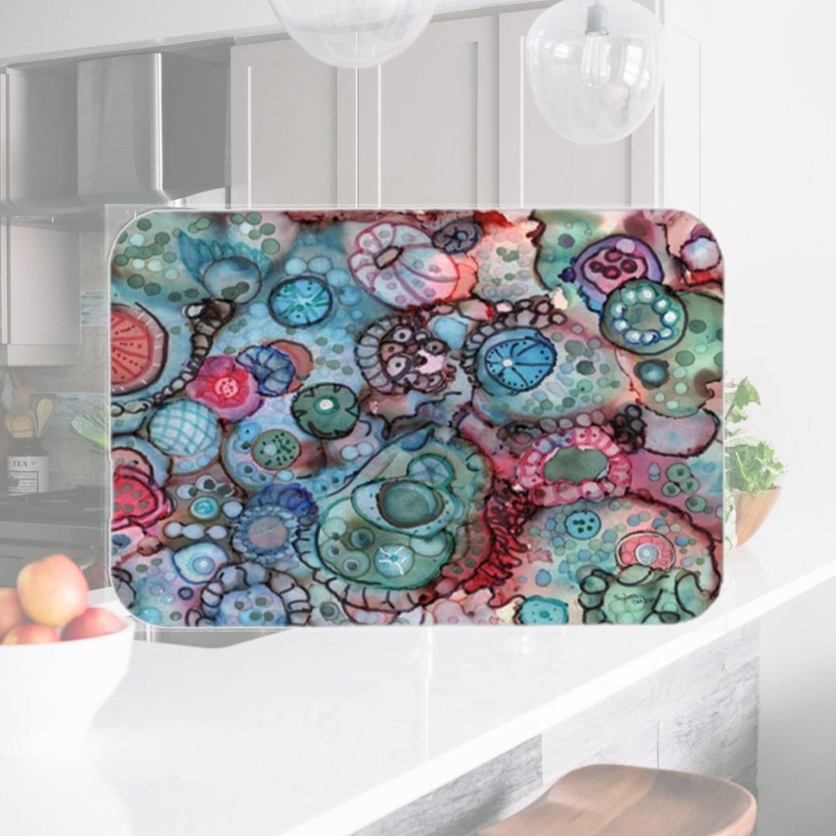 Picture of Carolines Treasures 8982LCB Abstract in Reds & Blues Glass Cutting Board- Large