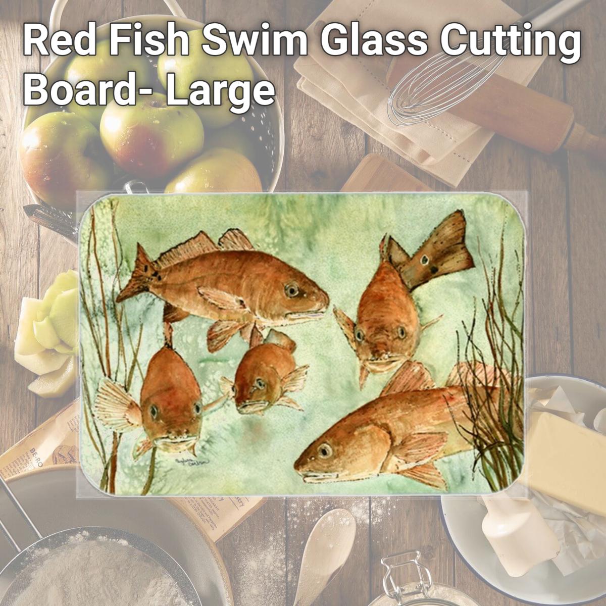 Picture of Carolines Treasures 8983LCB Red Fish Swim Glass Cutting Board- Large