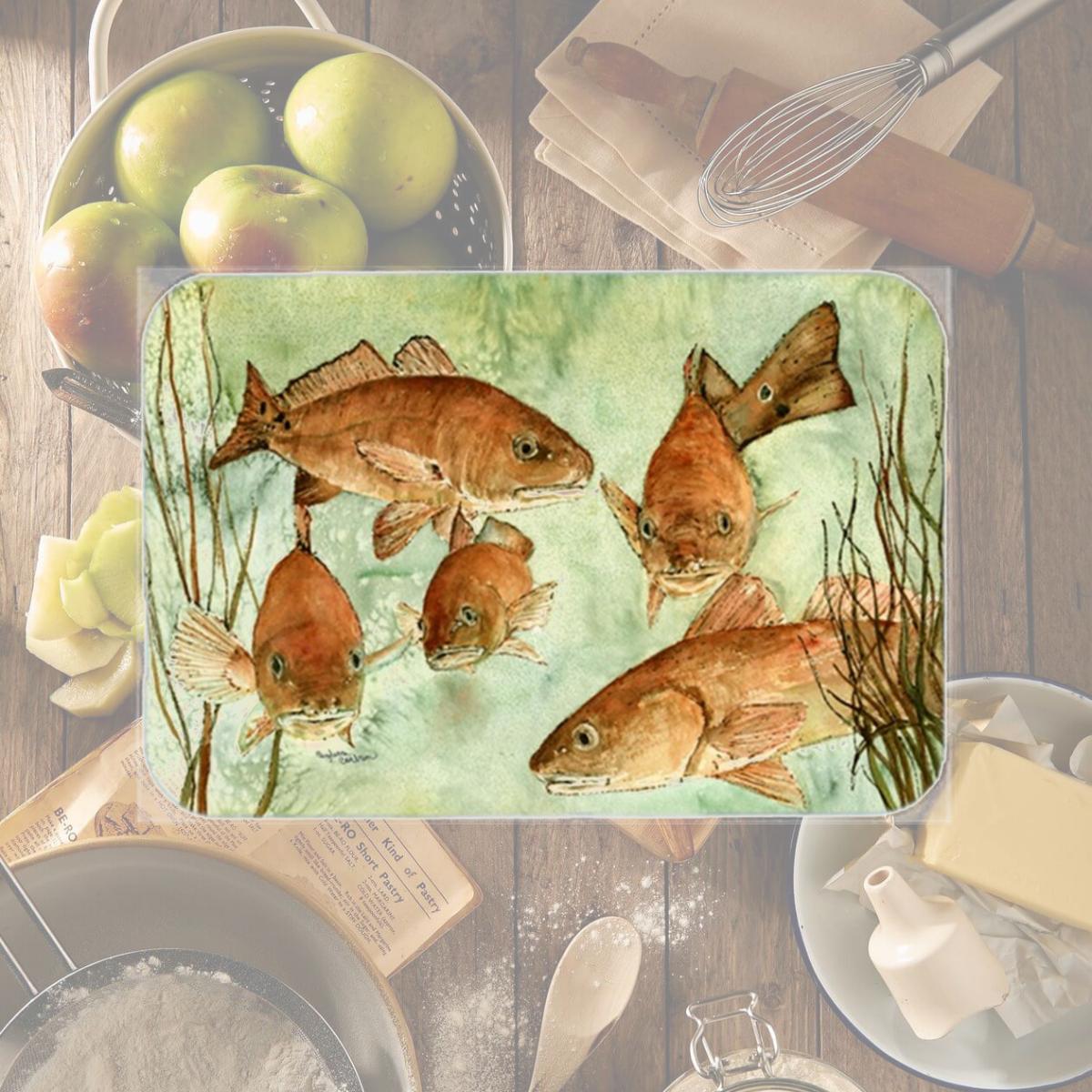 Picture of Carolines Treasures 8983LCB Red Fish Swim Glass Cutting Board- Large
