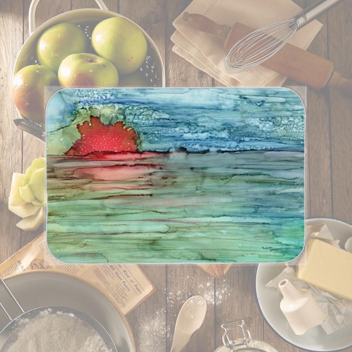 Picture of Carolines Treasures 8984LCB Abstract Sunset on the Water Glass Cutting Board- Large