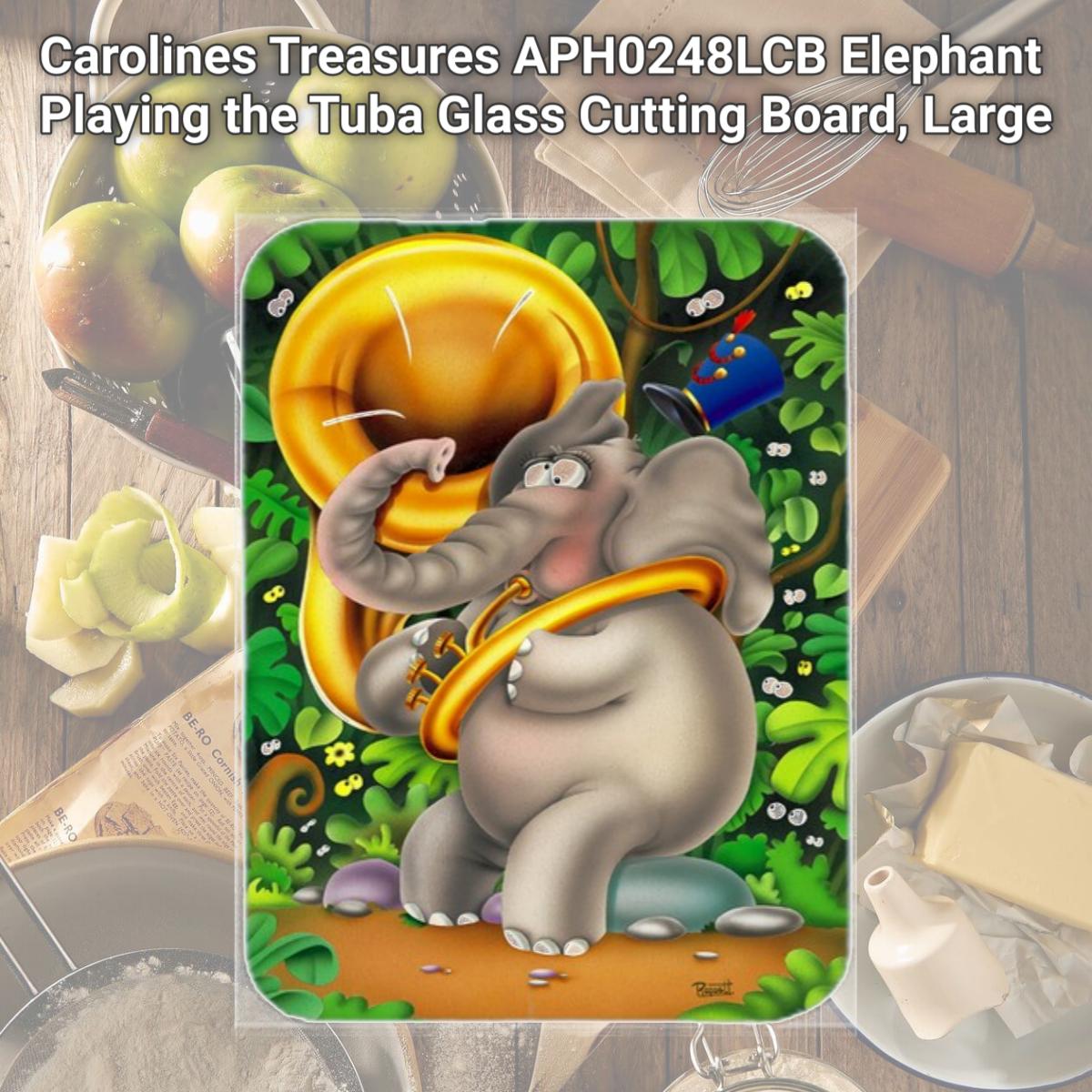 Picture of Carolines Treasures APH0248LCB Elephant Playing the Tuba Glass Cutting Board, Large