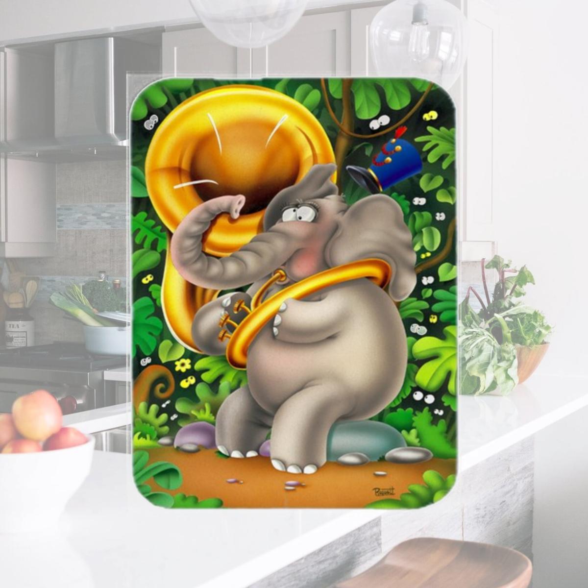 Picture of Carolines Treasures APH0248LCB Elephant Playing the Tuba Glass Cutting Board, Large