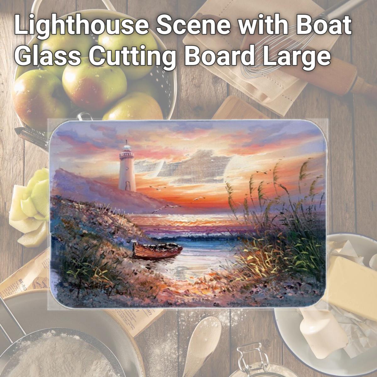 Picture of Carolines Treasures APH4130LCB Lighthouse Scene with Boat Glass Cutting Board, Large
