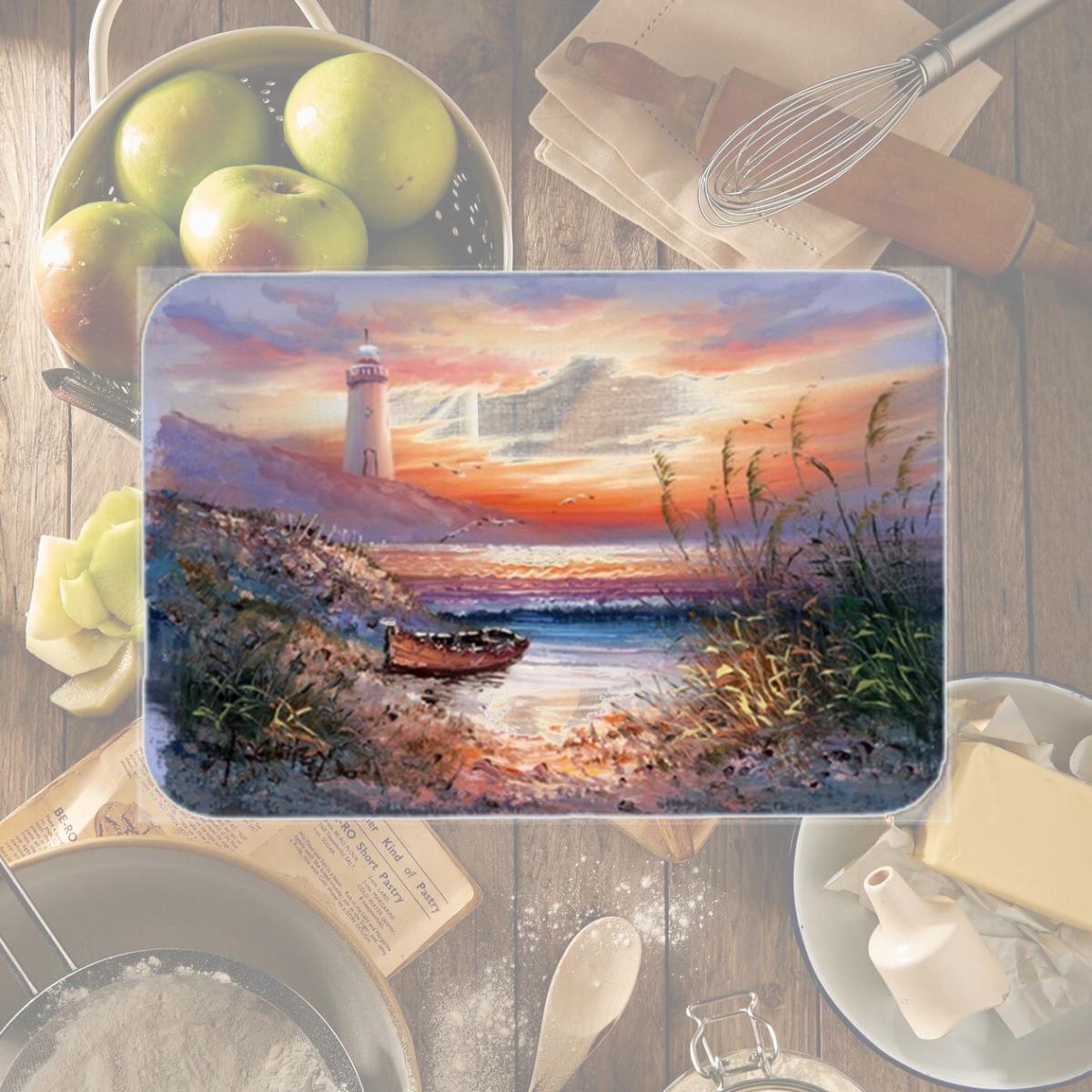 Picture of Carolines Treasures APH4130LCB Lighthouse Scene with Boat Glass Cutting Board, Large