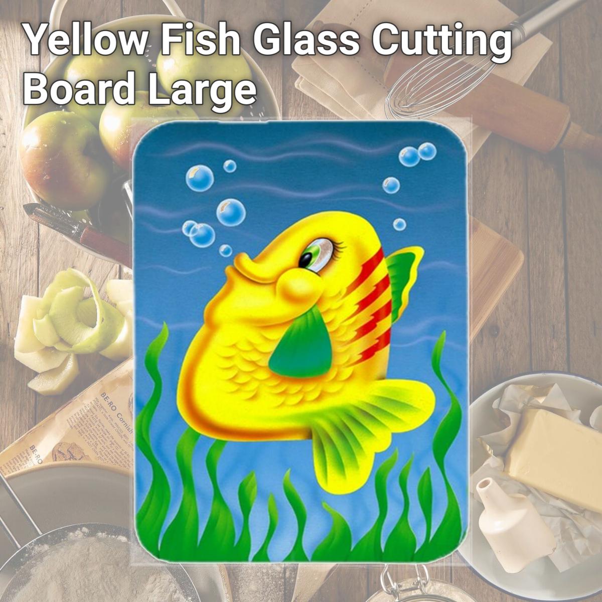 Picture of Carolines Treasures APH0527LCB Yellow Fish Glass Cutting Board, Large