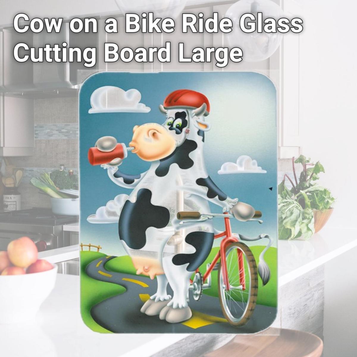 Picture of Carolines Treasures APH0532LCB Cow on a Bike Ride Glass Cutting Board, Large