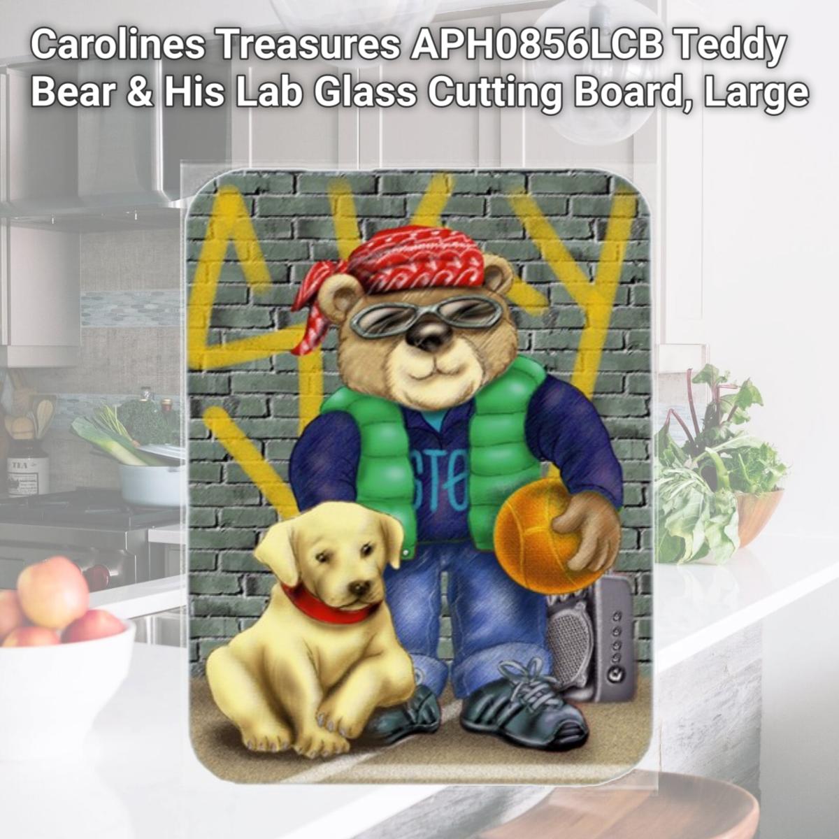 Picture of Carolines Treasures APH0856LCB Teddy Bear & His Lab Glass Cutting Board, Large