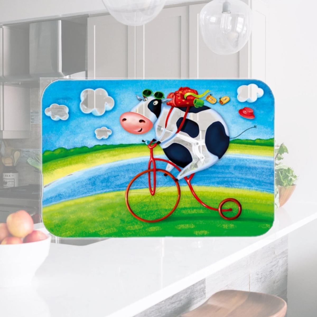 Picture of Carolines Treasures APH0076LCB Cow Riding Bicycle Glass Cutting Board, Large