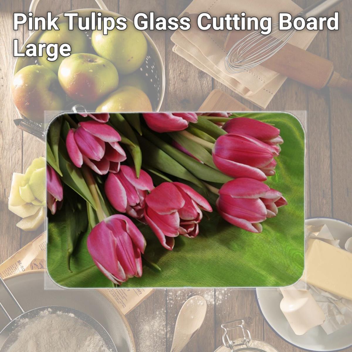 Picture of Carolines Treasures APH5048LCB Pink Tulips Glass Cutting Board, Large
