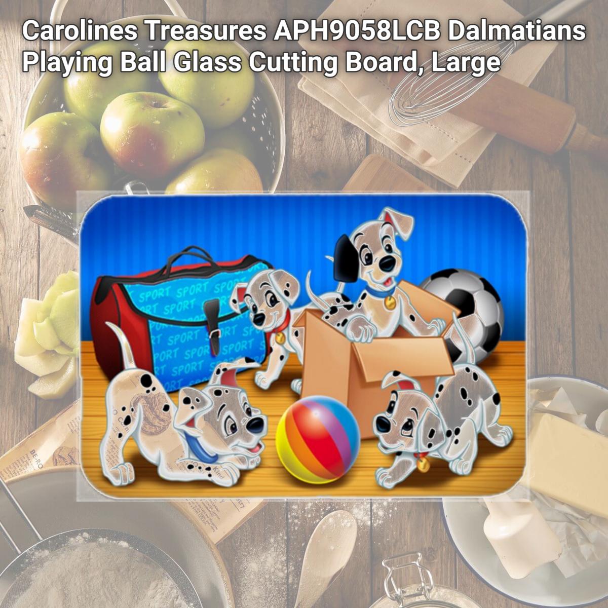 Picture of Carolines Treasures APH9058LCB Dalmatians Playing Ball Glass Cutting Board, Large