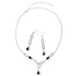 Bridal Jewelry Set Silver Jet Teardrop Dangle Earrings Necklace For Wedding