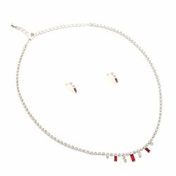 Charleston 70143w103 Jewelry Set Silver Siam Baguette Necklace Wire Earrings Set