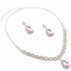 Charleston 47965-115 Wedding Jewelry Set Silver Plating Light Pink Stone Necklace Earrings Set