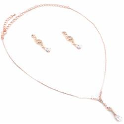 Charleston 47014-600 Wedding Jewelry Set Rose Gold Plating Dangle Necklace Earrings Set