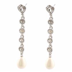 Charleston 41863-496 Wedding Rhodium Plating Pearl Teardrop Earrings