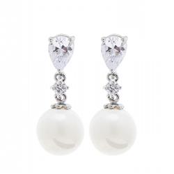 Charleston 41941-496 Wedding Rhodium Plating Cubic Zirconia Pearl Earring