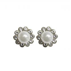 Charleston 20703-100 Wedding Silver Crystal Pearl Stud Earrings