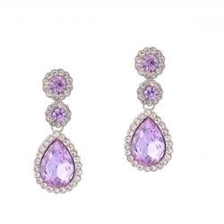 Charleston 41992-412 Rhodium Plated Light Amethyst Dangle Earrings For Brides With Pave Pear-shaped Drops