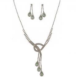 Charleston 47028-120 Wedding Jewelry Set Silver Peridot 3 String Dangle Earring Necklace Set