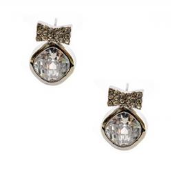 Charleston 41311-100 Wedding Silver Crystal Cushion Cubic Zirconia Bow Stud Earrings