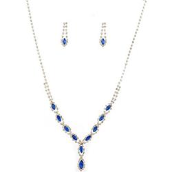 Charleston 47332-104 Silver Sapphire Rose Oval Y-style Necklace Teardrop Dangle Earrings Jewelry Set