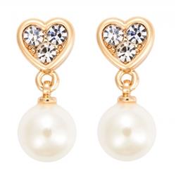 Charleston 25706-297 1 In. Bridal Gold Crystal Heart Pearl Earring