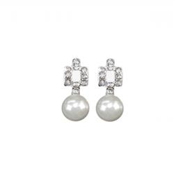 Charleston 23193-196 15 Mm Wedding Silver Crystal Pearl Stud Earrings
