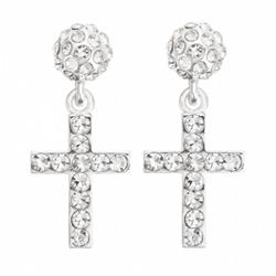 Charleston 23180-100 Wedding Silver Crystal Cross Tear Drop Earrings
