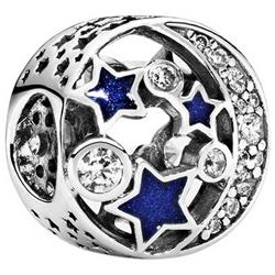 791992CZ Men Sparkling Night Sky Charm, Blue
