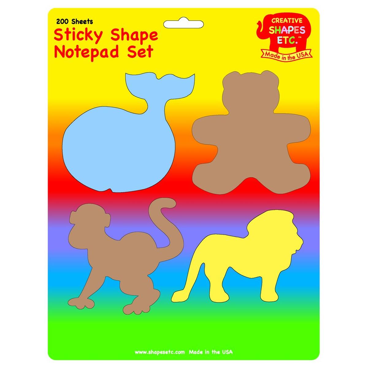 Se-0988 4.5 X 4 In. Color Sticky Shape Notepad Set, Zoo - 200 Sheets Per Pack