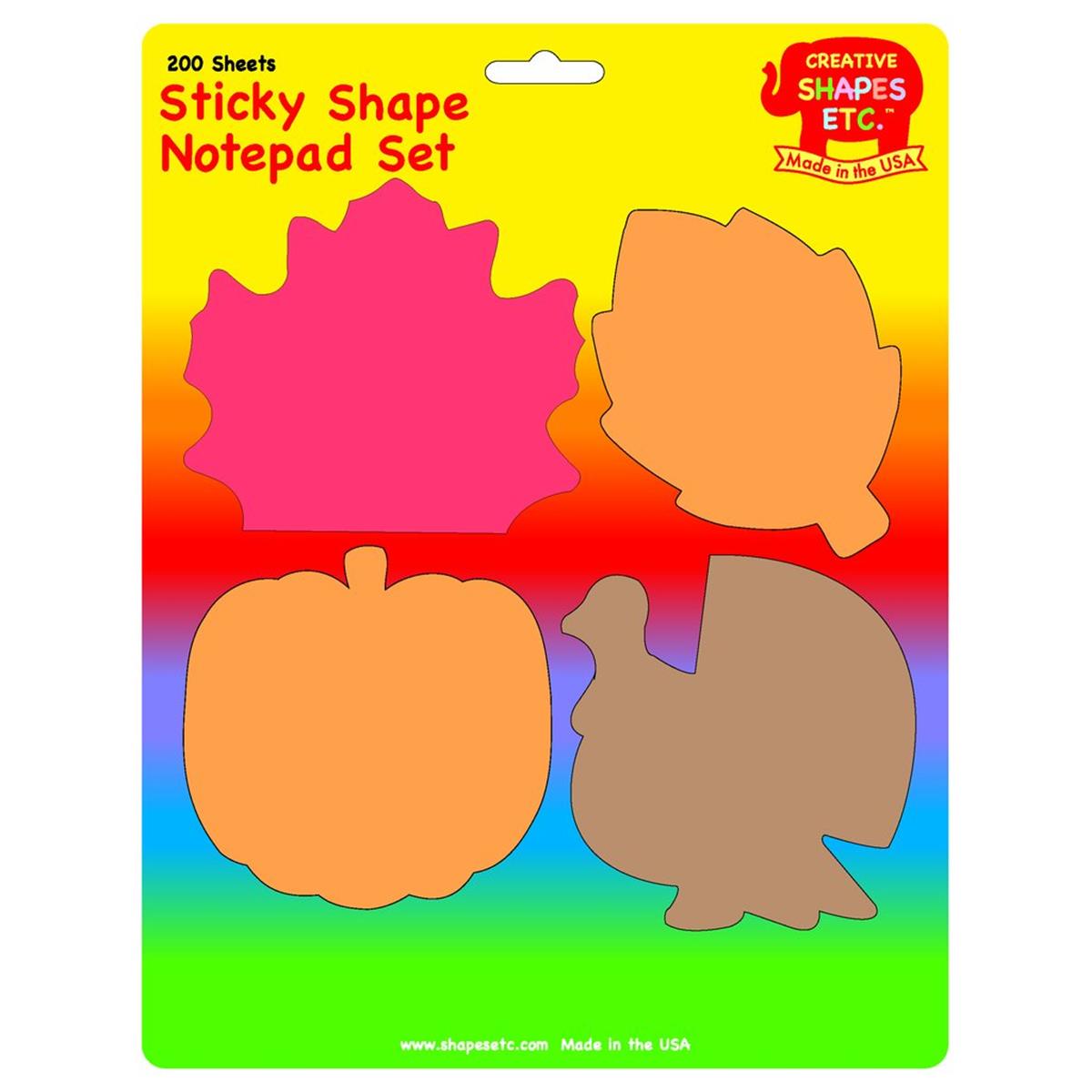 Se-0990 4.5 X 4 In. Color Sticky Shape Notepad Set, Thanksgiving - 200 Sheets Per Pack