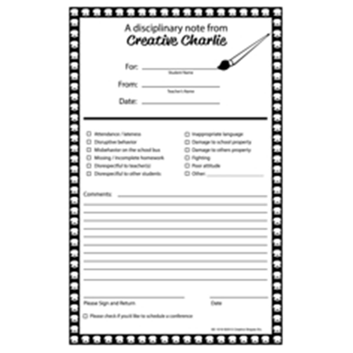 Se-1019 8.5 X 5.5 In. Notes From Creative Charlie, Primary Disciplinary - 50 Sheets Per Pack